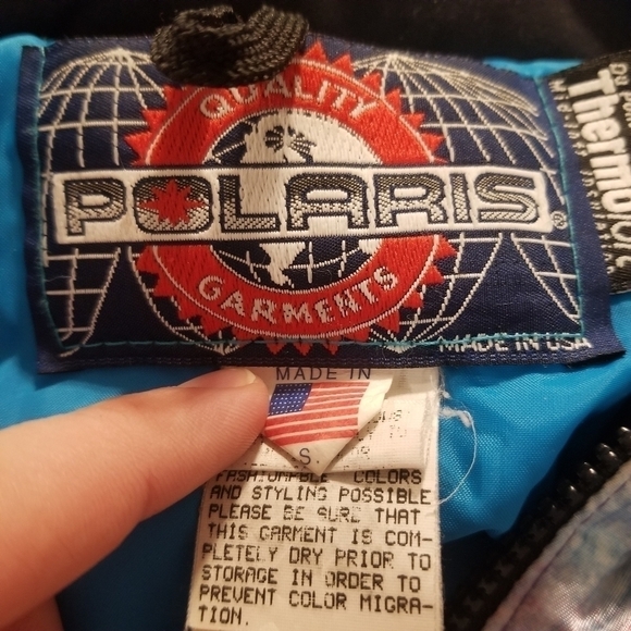 Vintage Polaris Snowmobile Puffer Jacket Thermoloft Abstract Map Print size L - Picture 9 of 10